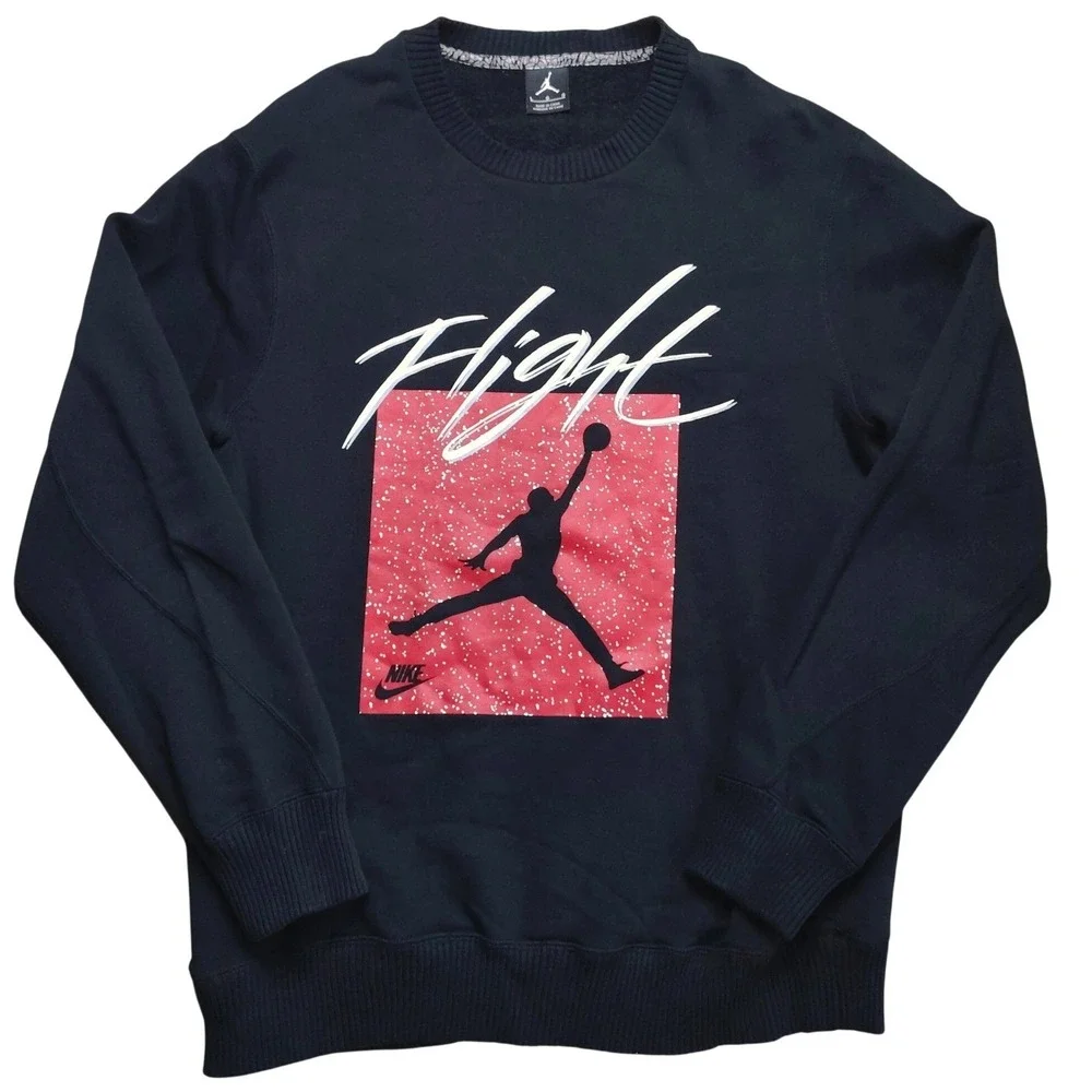 Nike Air Jordan Flight Mens L Black Speckle Logo Crewneck Sweatshirt 527189-010